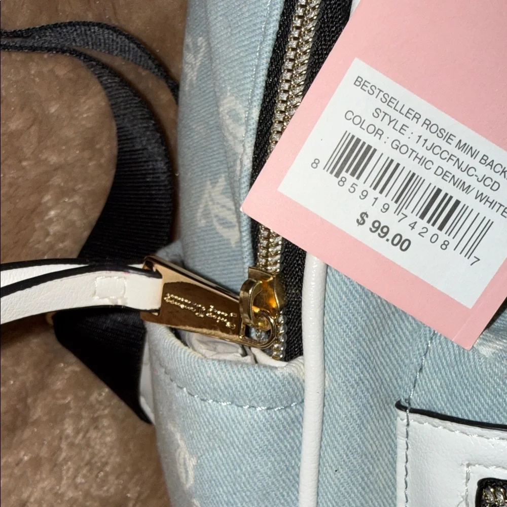 Juicy Couture denim Light Blue and White Logo Backpack